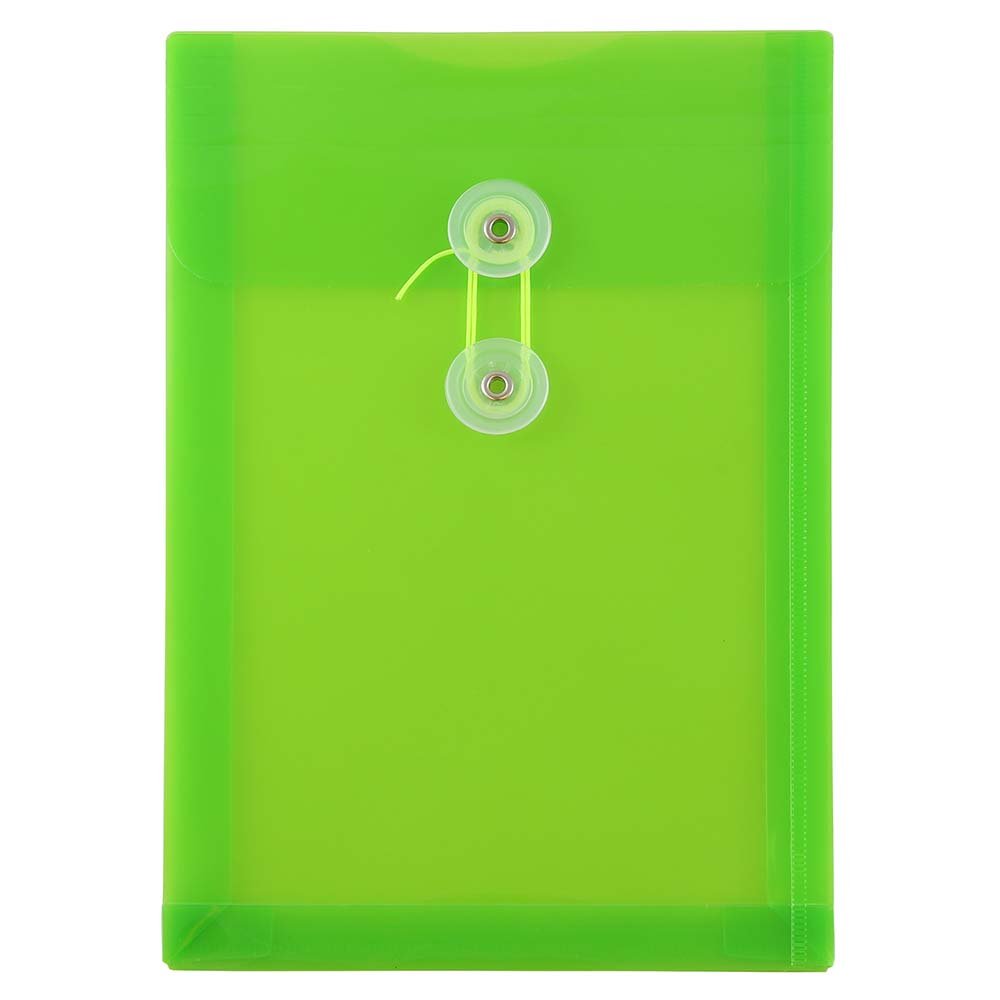 JAM PAPER Plastic Envelopes with Button & String Tie Closure - 158.7 x 234.9 mm - Lime Green - 12/Pack