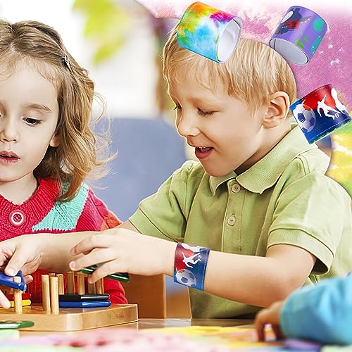 Shindel 96PCS Slap Bracelets Bulk, Kids Slap Wristbands Snap Bracelets Tie Dye Dinosaurs Mermaid Emotions for Party Favors Classroom Prizes Kids Birthday
