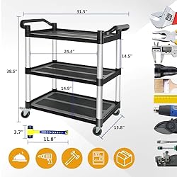MAYNIYJK Plastic Utility Carts with Wheels, 3-Tier