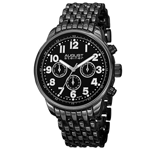 August steiner men s as8147bk black multifunction swiss…