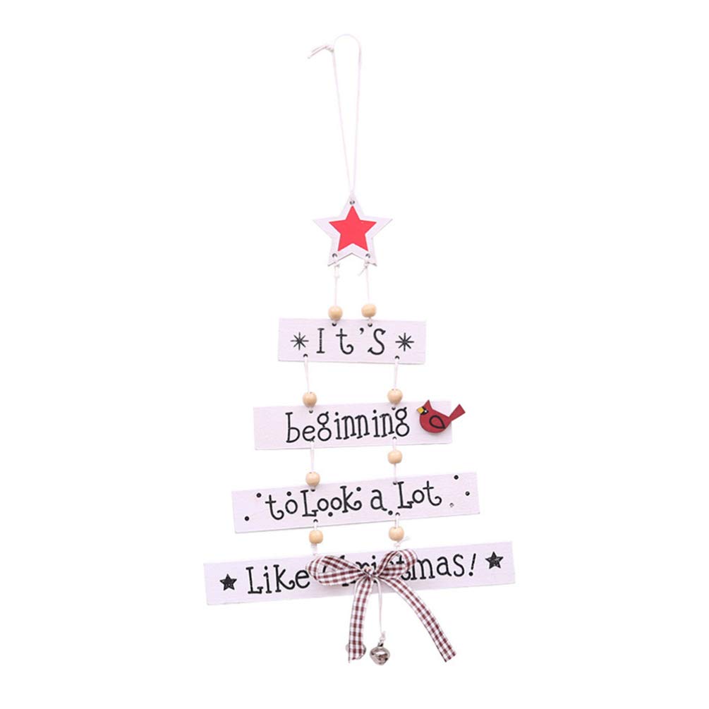 SUPVOX Christmas Wooden Hanging Sign Christmas Tree Shape with Bell Ornament Wall Hanging Tree White