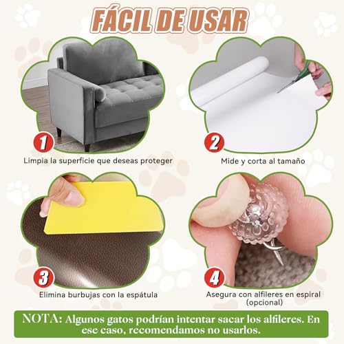 Cat Sofa Scratch Protector, 20 cm x 3 m – Sofa Protector for Cats Scratches, Sofa Protector for Cats, Dog Scratches Door Protector with 10 Nails and Scraper, Transparent Film Self-adhesive