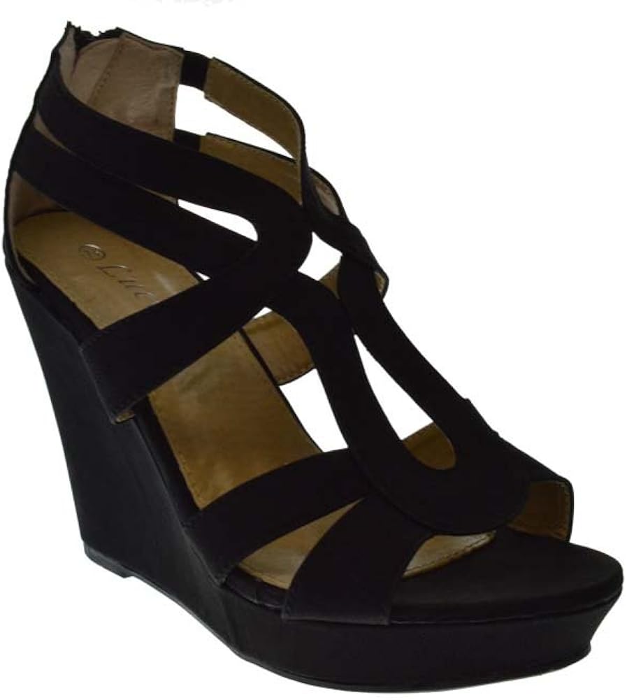 women's strappy open toe platform wedge