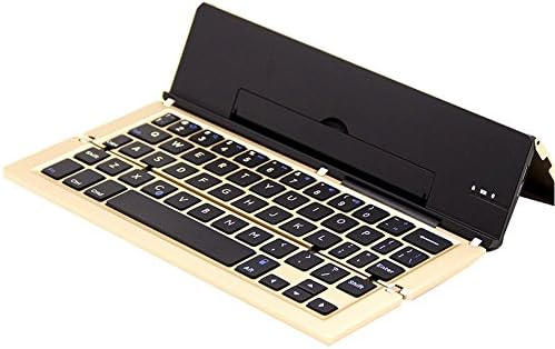 Folding Wireless Bluetooth Keyboard,Seventy Percent Off Aluminum Alloy Stent for iPhone 6 ,iOS, iPad Air,Pro, Android, Windows, other Smartphones, Tablets (B-Gold)