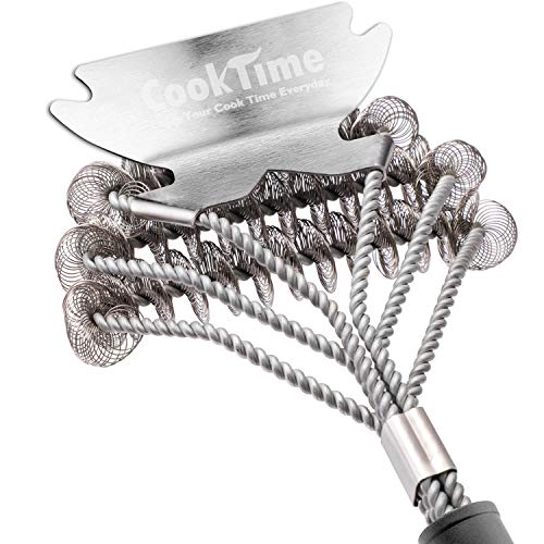 Cook Time Safe Grill Brush - Bristle Free BBQ Grill Cleaner/Scraper - 18'' Stainless Steel Grill Cleaning Scrubber,Great BBQ Accessories For Clean All Grill Grates