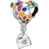 KunBead Happy Birthday Heart Hot Air Balloon Dangle Charms Compatible with Pandora Charm Bracelet for Women