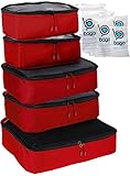 5 Packing Cubes For Travel Luggage or Suitcase + 6 Toiletry Zip Bags Organizers Cubes (Red)