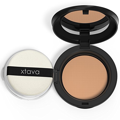 xtava Perfect Skin Powder Pact - Buildable Matte Coverage Pressed Powder SPF 25 - Shine-Free Oil Control for Poreless Results - Compact Makeup Mirror - Cruelty Free - Crafted in Korea (Caramel)