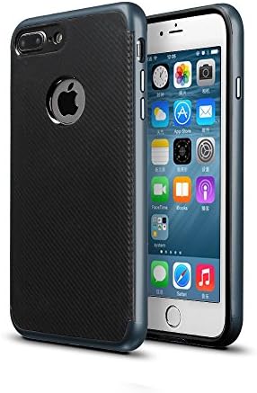 iPhone 7 Plus Case, MINIMALISM 2 in 1 Ultra Thin and Slim TPU Shockproof Protective Case Coated Carbon Fiber Finish Surface with PC Hard Frame for Apple iPhone 7 (5.5'')(2016) -- Navy blue