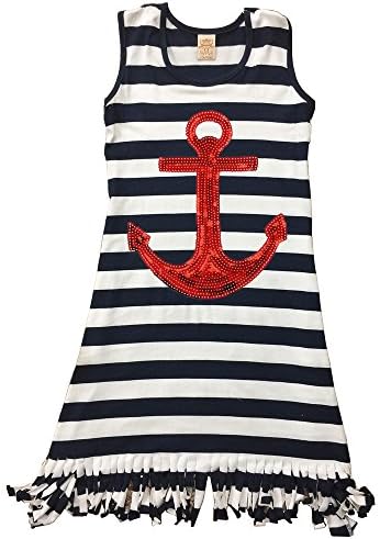 Trendy Girls Red Anchor Fringe Navy/Off White Sleeveless Clothing Rayon Dresses