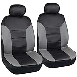 Motor Trend Two Tone PU Leather Car Seat Covers - Black Classic Accent Gray Sides - Premium Leatherette - Front Pair