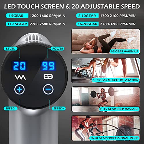 AERLANG Massage Gun, Deep Tissue Massage Gun for Athletes with Paper Storage Box, Professional Portable Muscle Massage Gun, for Pain Relief with 6 Massage Heads 20 Speed, Gifts for Men
