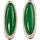Melhill Green Jade Oval Earrings Minimalist Gold Plated Hypoallergenic Statement Jewelry for Women