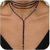 OAOSIOH Statement Layered Sparkly Crystal Choker Black Long Tassel Y Necklace for Women, Dainty Multilayer Silver Bling Rhinestone Necklaces Prom Jewelry Gift