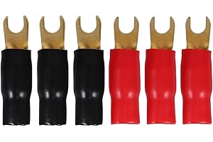 Veemoon 0 Gauge Crimp Connectors 3 Pairs Heat Tested Copper Colored Boots Fork Terminal Barrier 1 Gauge Amp Wiring Kit