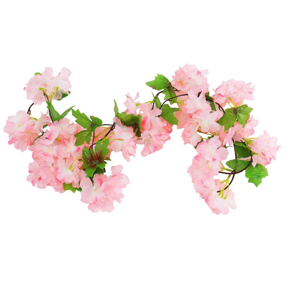 NUOBESTY Artificial Vine Japanese Style Fake Cherry Blossom Flowers Plants Vine Garlands Hanging for Wedding Party Garden Craft Art Arrangement Decoration (Pink)