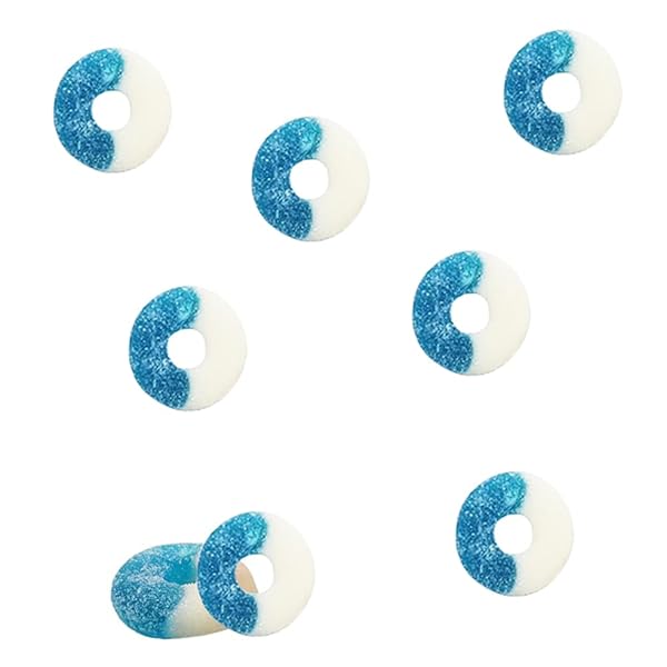 BLUE RASPBERRY GUMMY RINGS CANDY, ASSORTED FRUIT FLAVORS GUMMIES, ALLERGY FRIENDLY, NON-GMO, NO ARTIFICIAL SWEETENERS GUMMY (8OZ BAG)