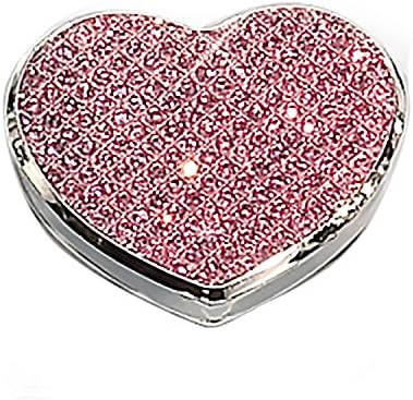 Elegance Silver Pink Glitter Heart Compact Mirror