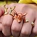 Rinhoo 3Pcs Stack Rings Cute Squirrel Rabbit Animal Open Knuckle Joint Nail Stack Ring Set Hand Painted Enamel Women Girls Jewelry