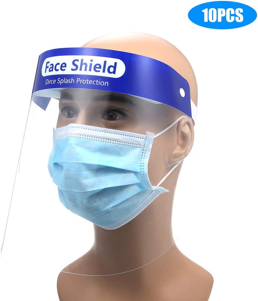 KKmoon 10Pcs/Set Face Shield Protective Visor Cover Full Face Protective Shield Visor Anti-droplets Anti-fog Dust-proof Transparent Face Eyes Protector Safety Accessories