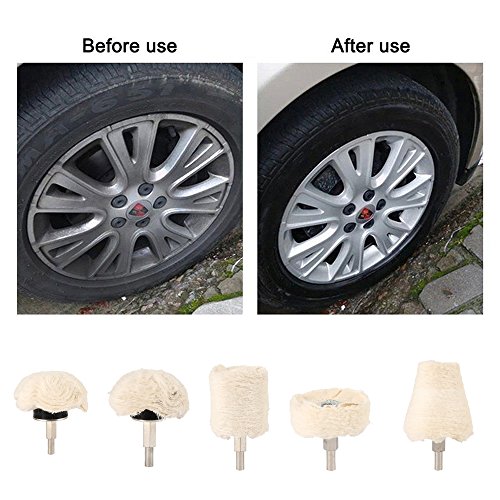 ODOMY 5Pcs Buffing Polishing Wheel For Drill Flannelette Polishing Mop Wheel Cone/Column/Mushroom/T-shaped Wheel Grinding Head With 1/4" Handle for Manifold Metal Aluminum Stainless Steel Chrome Glass