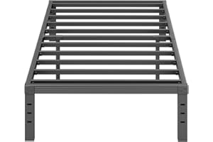 ZIYOO Twin Bed Frames with Heavy Duty Steel Slat, 14 Inches Platform Bed Frame, Non-Slip Design, No Box Spring Needed, Easy Assembly, Quiet Noise Free, Under Bed Storage Space, Black