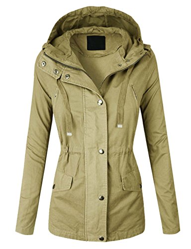 makeitmint Women s Zip Up Military Anorak Jacket w/ Hood Small YJH0018_Taupe