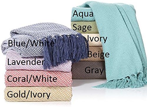 Concierge Collection100% Egyptian Cotton 50" x 60" Throw with Fringe - Lavender/White