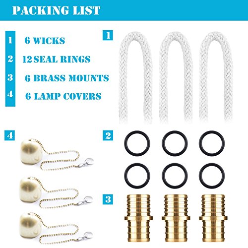 Tiki Torch Kit,Torch Wicks and Brass Wick Mount, Table Top Torch Lantern Kit (6PCS)