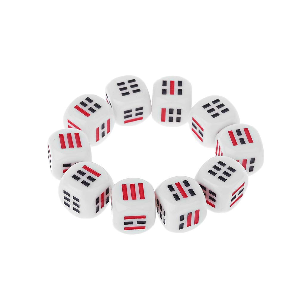 RITER 10Pcs D6 Dices， for Easy Fortune-Telling Guess Divination Dice Ba Gua Eight Trigrams Parts Accessory 16mm