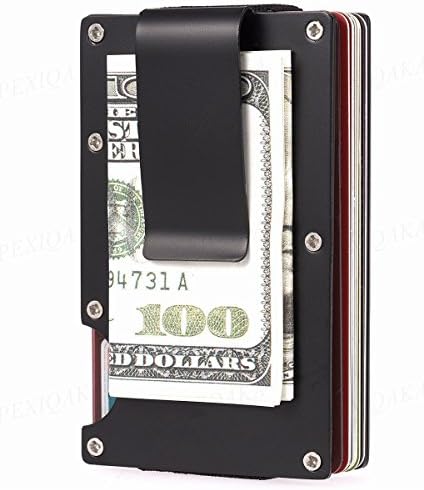 PEXIQAKA Premium Aluminum Slim Wallet with RFID Blocking, Ultra Thin Metal Credit Cards Holder for Birthday Valentine's Day(black)