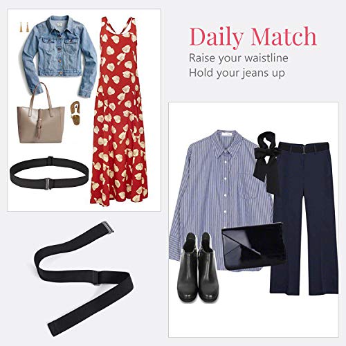 WERFORU 4 Pieces Invisible Women Stretch Belt No Show Elastic Web Strap Belt with Flat Buckle for Jeans Pants Dresses (UK Size 0-18, A-Black+Coffee+Blue+White)