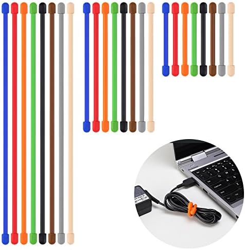 Rubber Twist Ties Reusable Gear Ties 24 PCS 8 Colors - Diameter 5mm - 3, 6 and 12 inch Cable Ties Cord Organizer Cord Management for Household, Office, Travel by Lizber