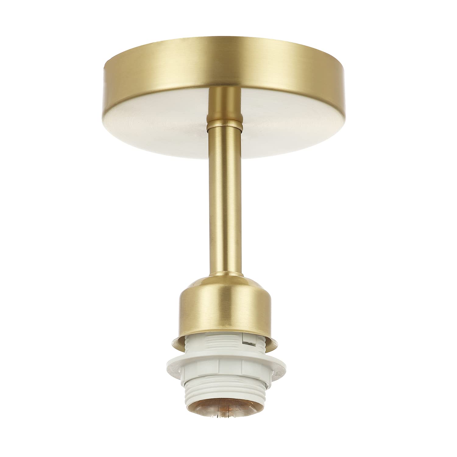 Happy Homewares Satin Gold Brass Plated Ceiling Light Fitting for Industrial Style Light Bulbs | 12cm x 17cm | Suitable for Lamp Shades with E27 Lamp Holder