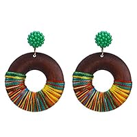 YChoice Beautiful Earrings Decoration Bohemian Stud Earring Ring Wooden Women Earrings Gift(Green and Colorful)