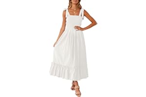 ZESICA Women's 2024 Summer Boho Spaghetti Strap Square Neck Solid Color Ruffle A Line Beach Long Maxi Dress