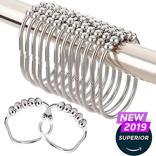 Yoocylii Shower Curtain Hooks, Double Glide Shower Curtain Rings - Rustproof Metal Heavy Duty Roller Bathroom Shower Rods Curtains Liners (Polished Chrome1)