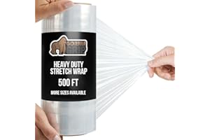 GORILLA GRIP 500% Stretch Film Heavy Duty Plastic, 500ft Shrink Wrap Roll 10" Puncture Resistant, Industrial Strength for Shi