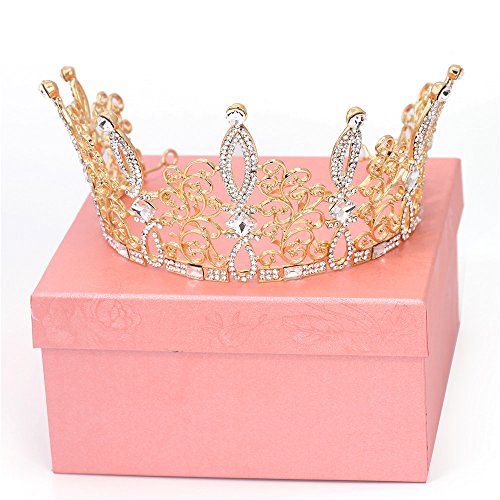 Pageant Rhinestone Tiara Queen Wedding Tiaras and Crowns for Women Girl Birthday Party Cake Topper Gold,Half Circle Crystal Bridal Bridesmaid Headpieces Hair Accessories High Sparkly Photo Shoot