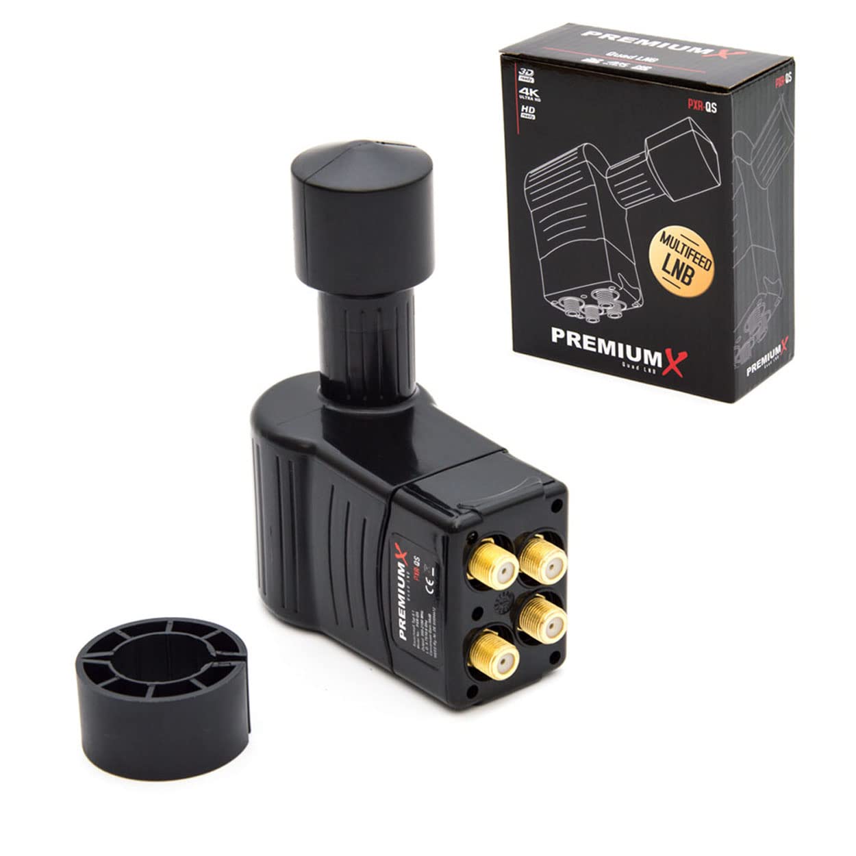 Premium X Rocket Quad LNB PXR-QS Satellite for 4 Participants 3ยฐ Degree Multifeed Slim HDTV LNC HD Full HD 3D 4K UltraHD UHD