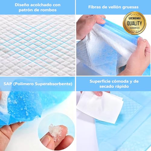 LICHENXI Almohadillas Desechables para Entrenamiento de Mascotas y Almohadillas para Orinal para Mascotas, súper absorbentes y a Prueba de Fugas, Perros, Gatos, Conejos (60x60cm (40 pcs))