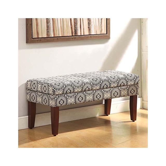 HomePop Upholstered Round Storage Ottoman with Lid, Black and White