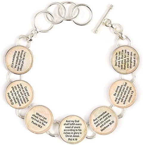 Encouragement Scriptures Silver-Plated Bible Verse Charm Bracelet - 7 Charms (7.5 - 8.5")