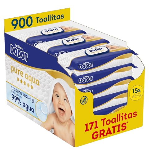 Pure Aqua Toallitas con Textura Suave para bebé, 900 toallitas (15 Packs de 60 unidades), con loción de 99% agua