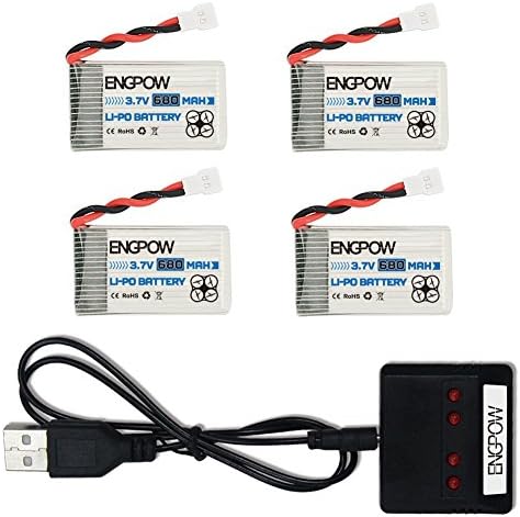 3.7v 680mah Lipo Battery and X4 Battery Charger for X708 X708W UFO 3000 Halo 3000 Syma X5SW X5C X5C-1 UDI U45 JJRC H42 GoolRC T32 T5W Halo RC Drone(4PCS)