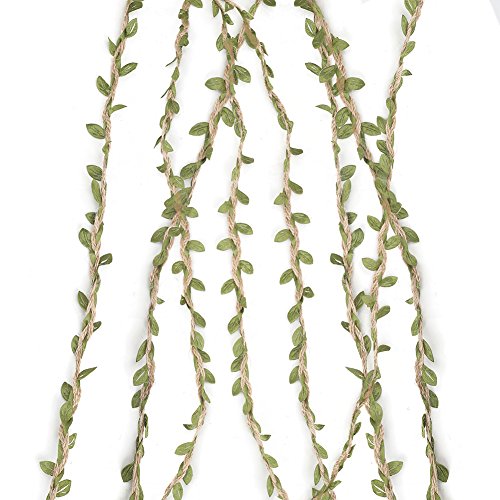 Tenn Well 66Ft Natural Jute Twine, 5MM Burlap Leaf Ribbon with Artificial Vine Green Leaves for Wedding Home Garden - Thumbnail 5