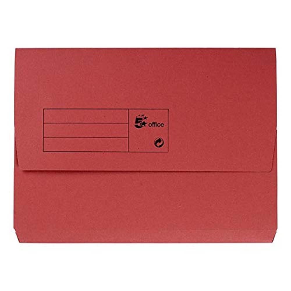 5 Star Office Document Wallets A4 Folders for Documents Half Flap (50 Pack) Red 285gsm Capacity 32mm