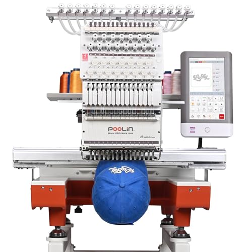 POOLIN Multi Needles Commercial Embroidery Machine with Auto Color Change, 13.8x19.7 Inch Embroidery Area, WiFi Transfer, Includes All Accessories for Hats, T-Shirts & Hoodies