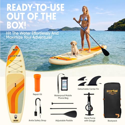 Portal Stand Up Paddle Board, 10'6x33 x6 Inflatable Paddle Boards with SUP Accessories Including Carry Bag, Hand Pump, Paddle, Leash, Fin, Repair Kit, Waterproof Phone Case