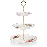 Sweejar 3 Tier Ceramic Cake Stand Wedding, Dessert Cupcake Stand for Tea Party Serving Platter (Fresh Flower)